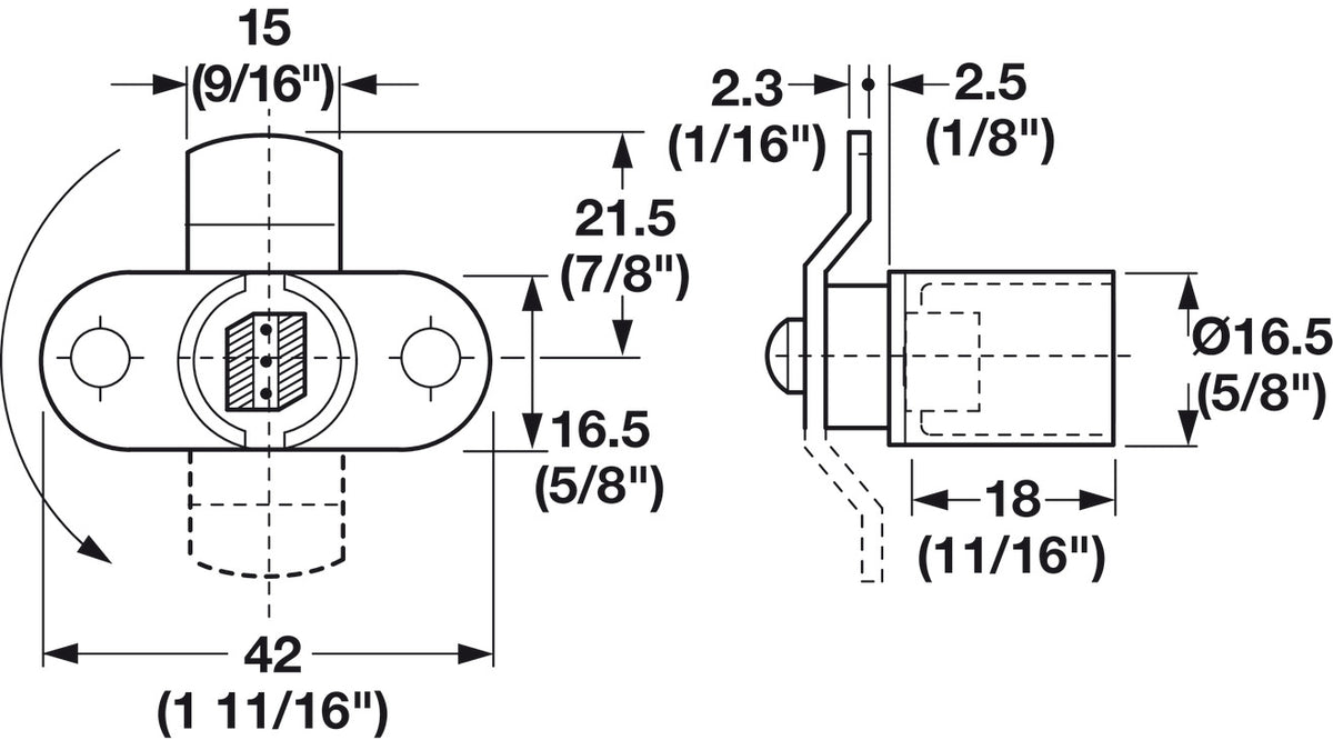 Häfele 235.08.107 Timberline - Cam Lock Body, with Inward-Cranked Cam, modular removable core locking system, Horizontal installation drawer