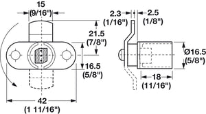 Häfele 235.08.107 Timberline - Cam Lock Body, with Inward-Cranked Cam, modular removable core locking system, Horizontal installation drawer
