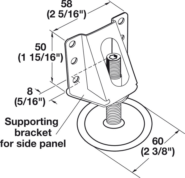 Häfele 637.67.900 Base Leveler, Heavy Duty With Supporting Bracket, load-bearing capacity 200 kg, steel, zinc-plated, M12 x 65 mm threaded bolt