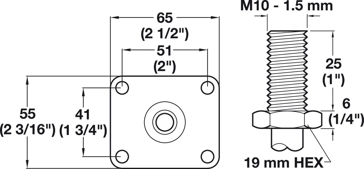 Häfele 660.57.323 Large Twin Wheel Caster, Plate Mount, without Brake, Threaded Stem Mount M10, Without Brake