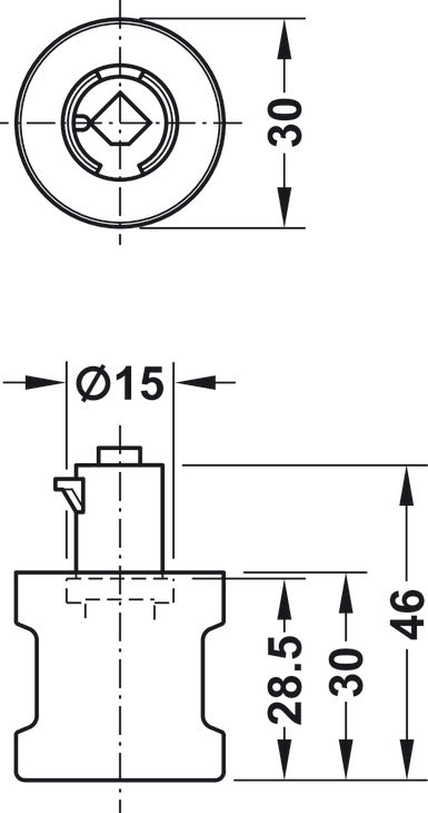 Häfele 229.80.330 Rotary Knob, Symo, Length 30 mm (1 3/16"), For combination with Symo cylinder removable core, black, without rings, right