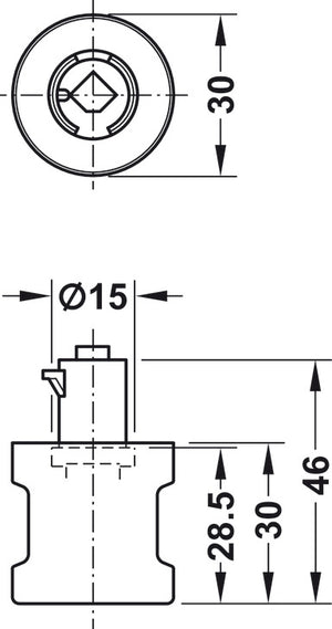 Häfele 229.80.330 Rotary Knob, Symo, Length 30 mm (1 3/16"), For combination with Symo cylinder removable core, black, without rings, right