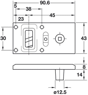 Häfele 234.87.023 Lockbar Actuator, Rail mount lock for cylinder module system