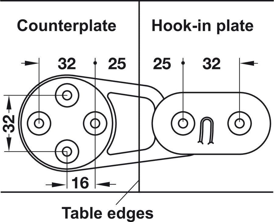 Häfele 642.42.920 Table top connector, For Connecting Table Tops, hook-in plate: Gray plastic, hook: Bright zinc alloy, installation height: 9.1 mm (3/8")