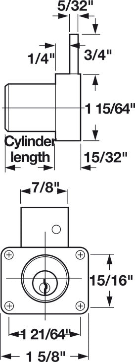 Häfele 232.14.300 Cabinet Drawer Lock, C8178 and C8179 Series, Keyed Different, National Lock - High Security, Brushed chrome, cylinder length 7/8"
