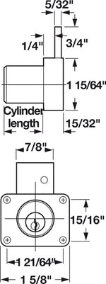 Häfele 232.14.300 Cabinet Drawer Lock, C8178 and C8179 Series, Keyed Different, National Lock - High Security, Brushed chrome, cylinder length 7/8"