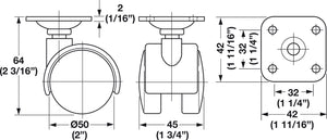 Häfele 660.04.351 Twin Wheel Caster, Free running, Screw-on plate, Without brake