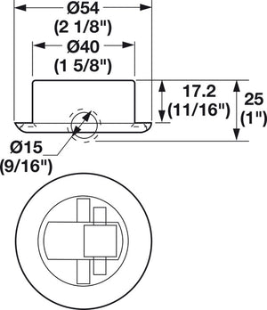 Häfele 661.04.309 Roller-Mini Swivel Caster, Load-Bearing Capacity 110 lbs., without Brake, For press fitting In Ø40 mm hole, Ø 54 mm, drilling dimension B: 40 mm, installation height H: 8 mm, wheel Ø: 15 mm