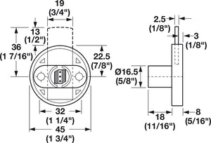 Häfele 232.18.304 Timberline - Deadbolt Lock, 13 mm Throw, Round, modular removable core locking system, Right hand/ left hand, CB-240