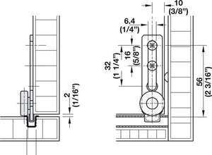 Häfele 402.27.000 Sliding Door Hardware, Slido F-Line19 20A, Infront/Vorfront for easy installation, for single-track wooden sliding doors, for door weights up to 20 kg (44 lbs.), Straight running gear, Infront (inset)