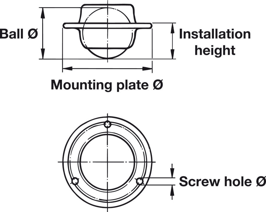 Häfele 661.02.250 Ball Caster, Free-Running, Steel, For screw fixing, Installation height: 20 mm, ball Ø: 25 mm