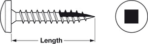 Häfele 010.82.041 Zip-R Screw, Pan Head, #2 Square Drive, #6 x 1/2", Full Thread, Black Oxide