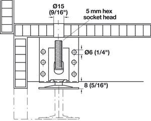 Häfele 637.67.900 Base Leveler, Heavy Duty With Supporting Bracket, load-bearing capacity 200 kg, steel, zinc-plated, M12 x 65 mm threaded bolt