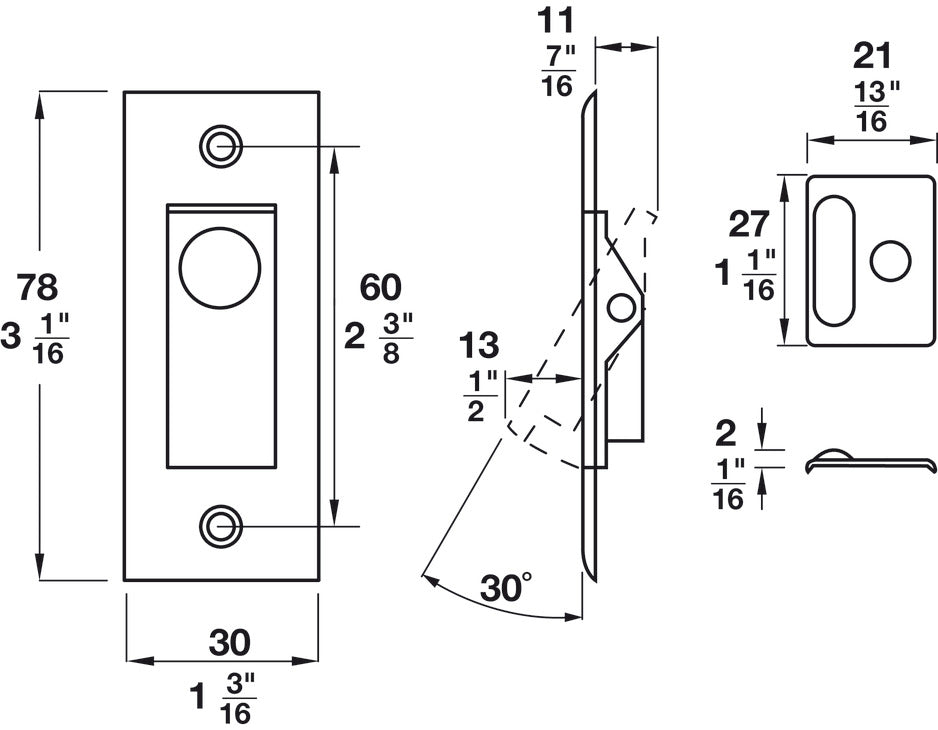 Häfele 911.26.251 Pocket Door Jamb Bolt Lock, for Wood Door, ADA Compliant, Brass, Brushed chrome