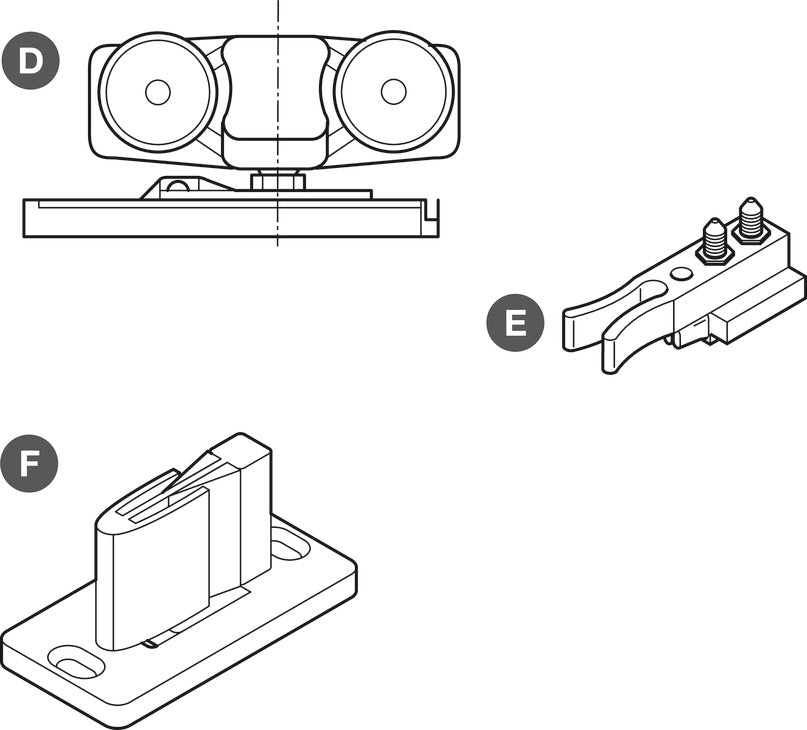 Häfele 941.62.010 Sliding Door Hardware, Slido D-Line11 160C Set, for 1-leaf wooden sliding doors, ceiling and wall installation, height adjustable doors, for door weights up to 160 kg (353 lbs.), Version A, without Soft Close