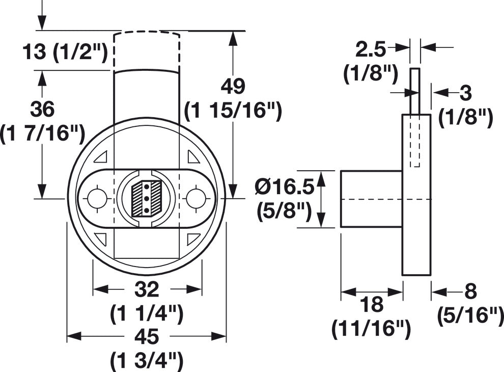 Häfele 232.18.316 Timberline - Deadbolt Lock, Extended Bolt, 49 mm Throw, modular removable core locking system, Drawer, CB-231