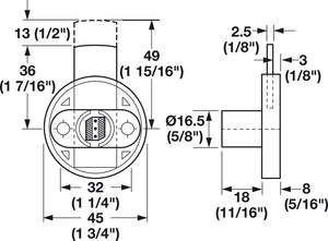 Häfele 232.18.316 Timberline - Deadbolt Lock, Extended Bolt, 49 mm Throw, modular removable core locking system, Drawer, CB-231