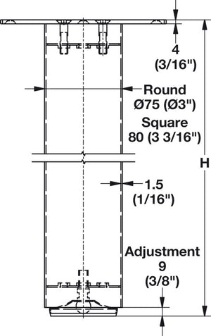 Häfele 635.70.003 Table Leg, Round, 28 3/16" (716 mm)