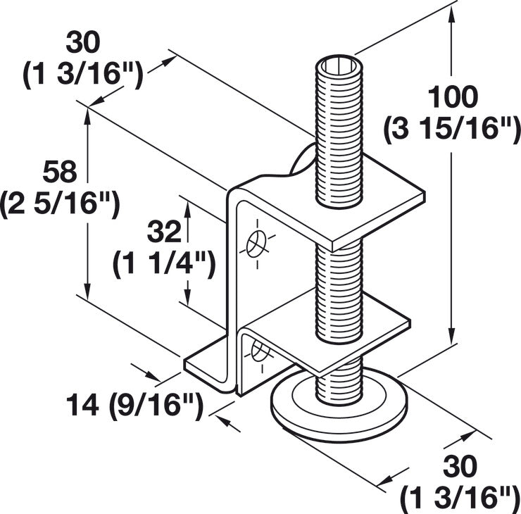 Häfele 637.31.941 Base Leveler, with Supporting Bracket, Load bearing capacity 150 kg (330 lbs.)