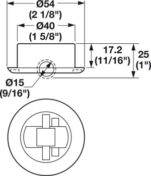 Häfele 661.04.318 Roller-Mini Fixed Caster, Load-Bearing Capacity 110 lbs., without Brake, For press fitting In Ø40 mm hole, Ø 54 mm, drilling dimension B: 40 mm, installation height: 8 mm, wheel Ø: 15 mm