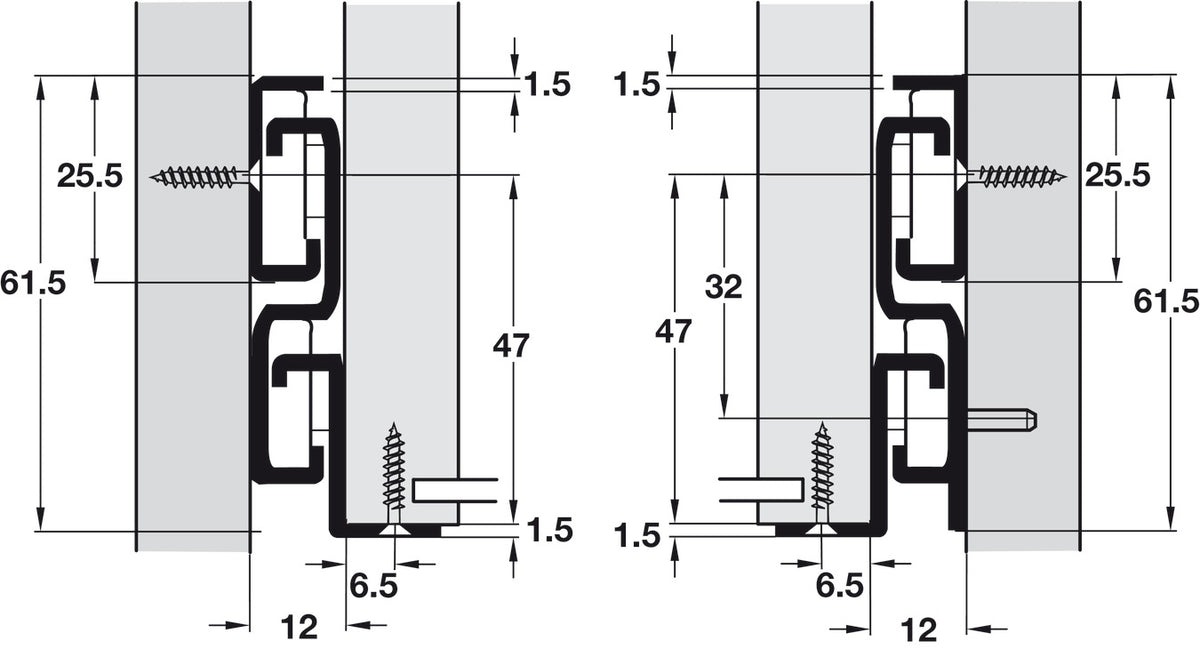 Häfele 423.46.746 Premium Epoxy Coated Bottom Mounted Slide, Full Extension, Self-Closing, 150 lbs Weight Capacity, 18"