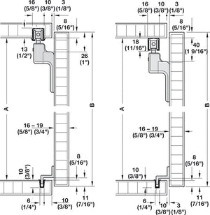 Häfele 402.33.029 Sliding Door Hardware, Slido F-Line21 20A, set, For cabinets with 1 wooden door, for door weights up to 20 kg (44 lbs.), for door heights up to 1,400 mm (55"), For 1 Door, with track stopper