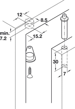 Häfele 361.22.310 Pivot Hinge, 140° Opening Angle, Detachable, For press fitting, Black