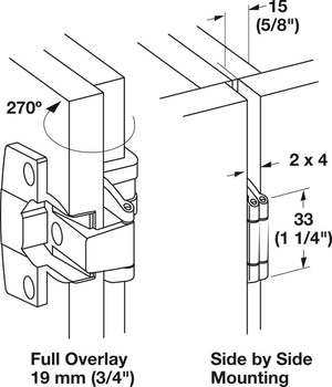 Häfele 344.06.860 Aximat® - Single Pivot Institutional Hinge Cup, Grade 1, for 8 mm Holes, Dowel Mount, Aximat® 300, Black