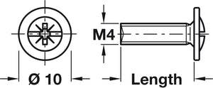 Häfele 022.45.252 Modified Truss Head Screw, M4, Combination Cross/Slot Drive, Steel, Length: 25 mm, (1")