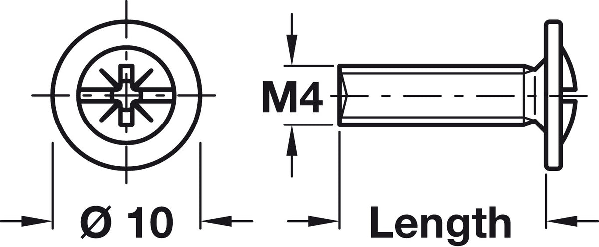 Häfele 022.35.181 Modified Truss Head Screw, M4, Combination Cross/Slot Drive, Steel, Length: 18 mm (11/16")