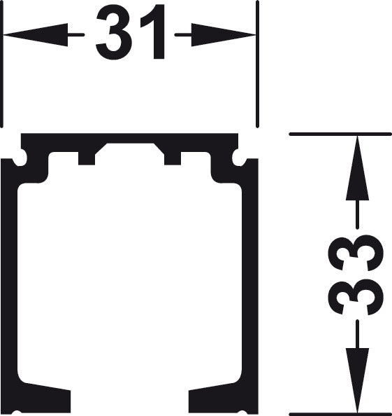 Häfele 940.43.931 Single Running Track, Pre-drilled, W x H: 31 x 33 mm (1 1/4" x 1 5/16"), Pre-drilled, W x H: 31 x 33 mm , Length: 3 m (9' 10 1/8"), mill finsh