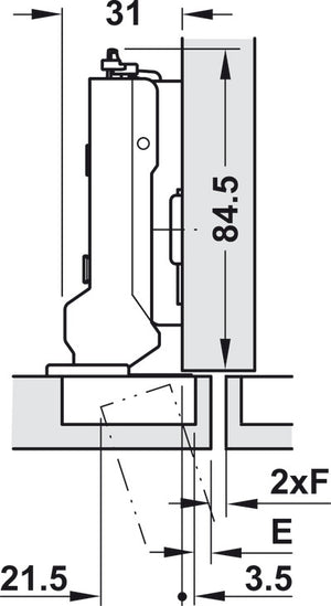 Häfele 348.31.102 Grass - Concealed Hinge, Tiomos, 110° Opening Angle, Half Overlay/Twin Mounting, for standard applications, Cup fixing: For screw fixing, with automatic closing spring, with soft-closing mechanism, model F046140365213
