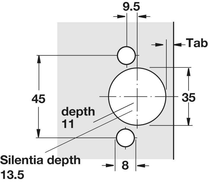 Häfele 329.94.117 Salice - Blind Corner Concealed Hinge, 105° Opening Angle, Silentia +, Nickel-Plated, Dowel mounting; inset; Model C1R6NE9AC