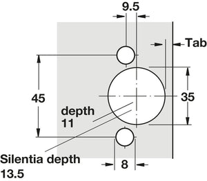 Häfele 329.94.117 Salice - Blind Corner Concealed Hinge, 105° Opening Angle, Silentia +, Nickel-Plated, Dowel mounting; inset; Model C1R6NE9AC