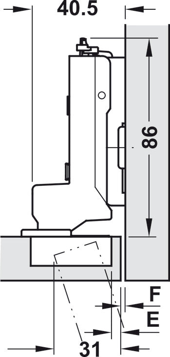 Häfele 348.31.813 Grass - Concealed Hinge, Tiomos, 110° Opening Angle, Inset Mounting, for standard applications, Soft-close, press-fit, model F028138526228