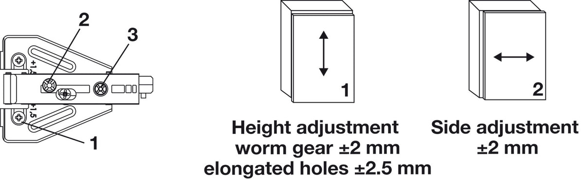Häfele 348.38.682 Grass - Wing Baseplate, Tiomos 2-Point Fixing with 5 mm Dowels, Height adjustment via worm gear, Height: 2 mm