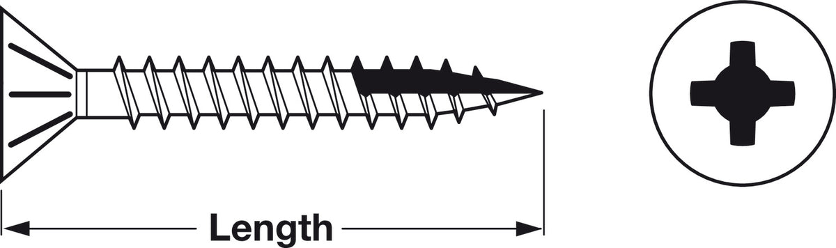 Häfele 010.23.153 Zip-R Screw, Flat Countersunk Head, #2 Phillips Drive, with Nibs, Steel, #8 x 2", Partial, Black Oxide; alternative for 010.23.071