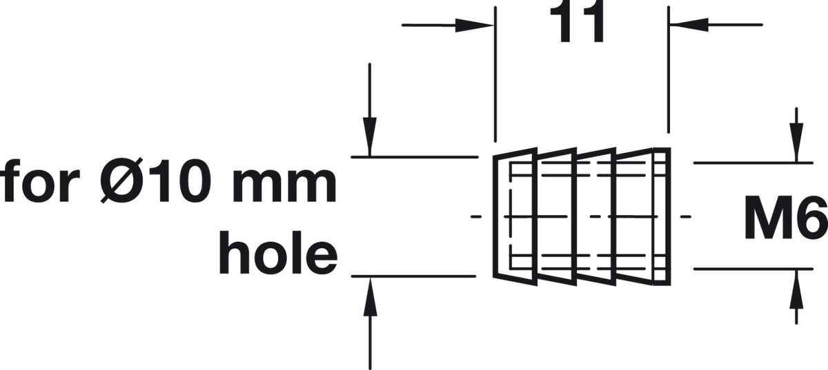 Häfele 039.33.042 Glue-in sleeve, Plastic (polyamide), For drill hole Ø: 8 mm, Length: 10 mm