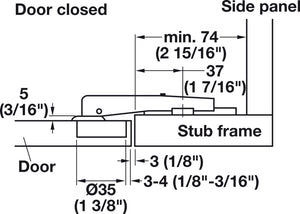 Häfele 329.94.117 Salice - Blind Corner Concealed Hinge, 105° Opening Angle, Silentia +, Nickel-Plated, Dowel mounting; inset; Model C1R6NE9AC