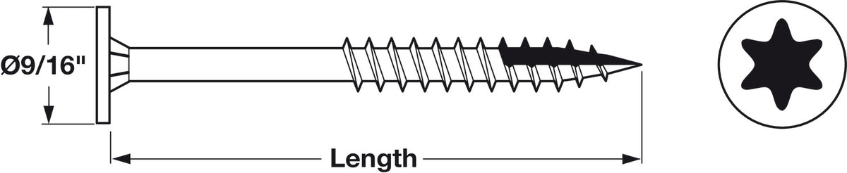 Häfele 264.67.801 Cab Hanging Screw, Power Head, Torx Drive, #10 x 3", 150/pcs in a box