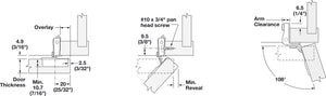 Häfele 348.90.017 Grass - Concealed Face Frame Hinge, TEC Wrap Around, 108° Opening Angle, Soft-Close, 1-3/8" Overlay, Screw-on; Model 04548A-15