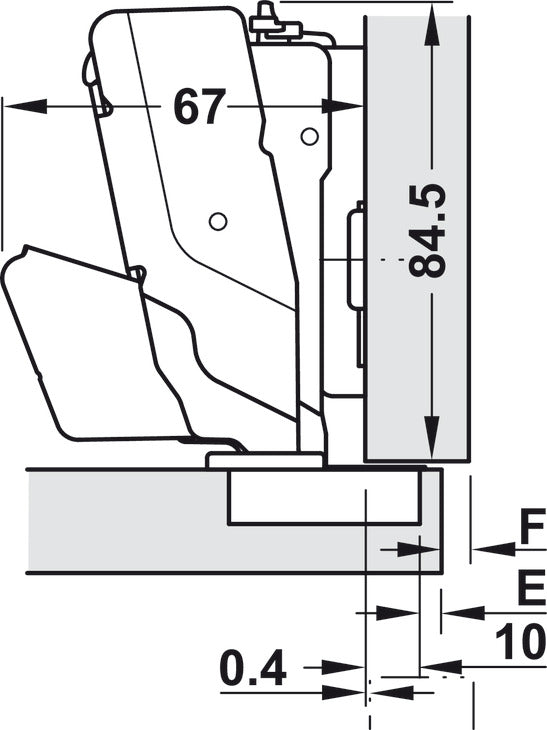 Häfele 348.32.531 Grass - Concealed Hinge, Tiomos, 155°, full overlay mounting, for cabinets with internal drawer boxes with railing or pull-out shelves, Self-close, Impresso, model F034139407217