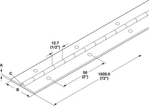 Häfele 351.09.513 Piano Hinge, 72", For furniture and cabinetry, width: 1 1/16", polished brass