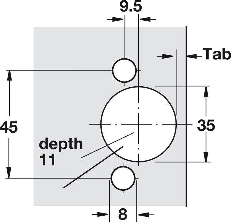 Häfele 329.03.568 Salice - Concealed Hinge, 200 Series, 120° Opening Angle, Self-Close, 1/2" Overlay, dowel mounting, model C2R9D99