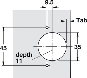 Häfele 329.03.582 Salice - Concealed Hinge, 200 Series, 120° Opening Angle, Half Overlay, For wooden doors, for standard applications with convenient opening angle, Self-close, rapido mounting, model C279G99