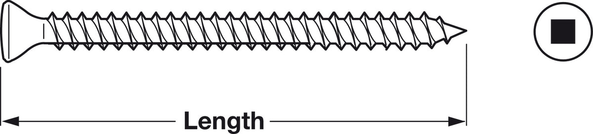 Häfele 015.16.349 Trim Head Screw, with #1 Square Drive Recess, Black Oxide, Length #6 x 1 5/8"