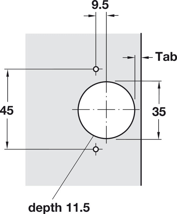Häfele 315.01.740 Blind Corner Clip-On Hinge, Opening Angle 92°, Inset, Tab: 4-5mm, Soft-close