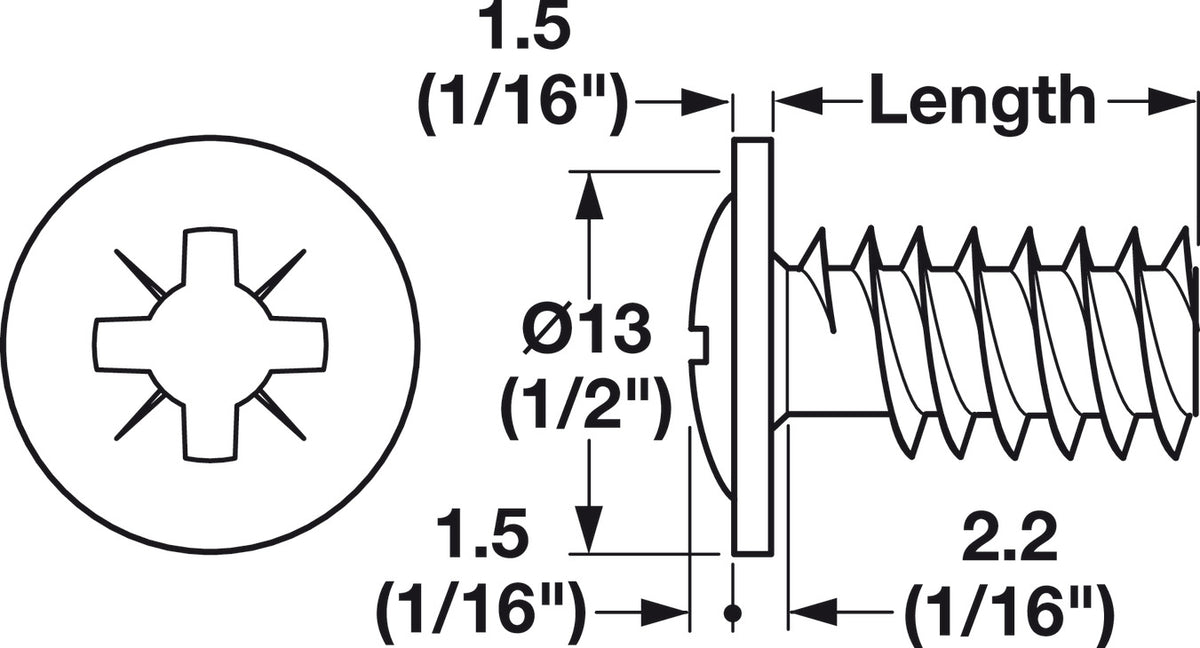 Häfele 013.10.283 Round Washer Head Screw, #2 Pozi Drive, Length: 28 mm (1 1/8"), 500 pcs.