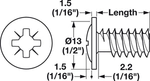 Häfele 013.10.283 Round Washer Head Screw, #2 Pozi Drive, Length: 28 mm (1 1/8"), 500 pcs.