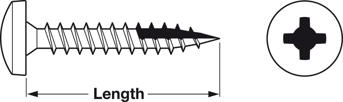Häfele 010.83.968 Zip-R Screw, Pan Head, #2 Phillips Drive, #8 x 1 1/4", partial thread, zinc